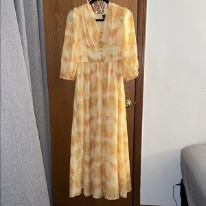 SHEIN Yellow and Cream Long Sleeve Maxi Dress